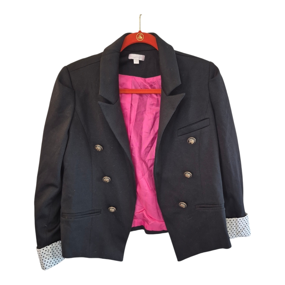 Charming Charlie Black Blazer polka dot cuffs Medium
